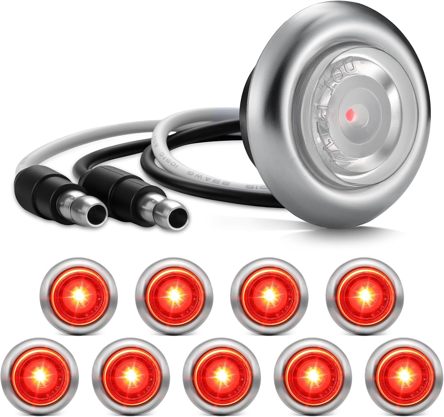 Partsam 10Pcs 3/4" Mini LED Marker Light Amber Auxiliary Light Side Marker Clearance Light Indicators with Bullet Plug for Trailer Truck Pickup Camper RV