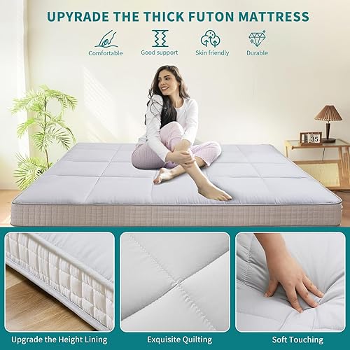 Miniatura 10 de SUNYRISY Colchón futón japonés, colchón plegable grueso, cubrecolchón enrollable para dormir, tapete de tatami, tumbona de suelo, cama de invitados