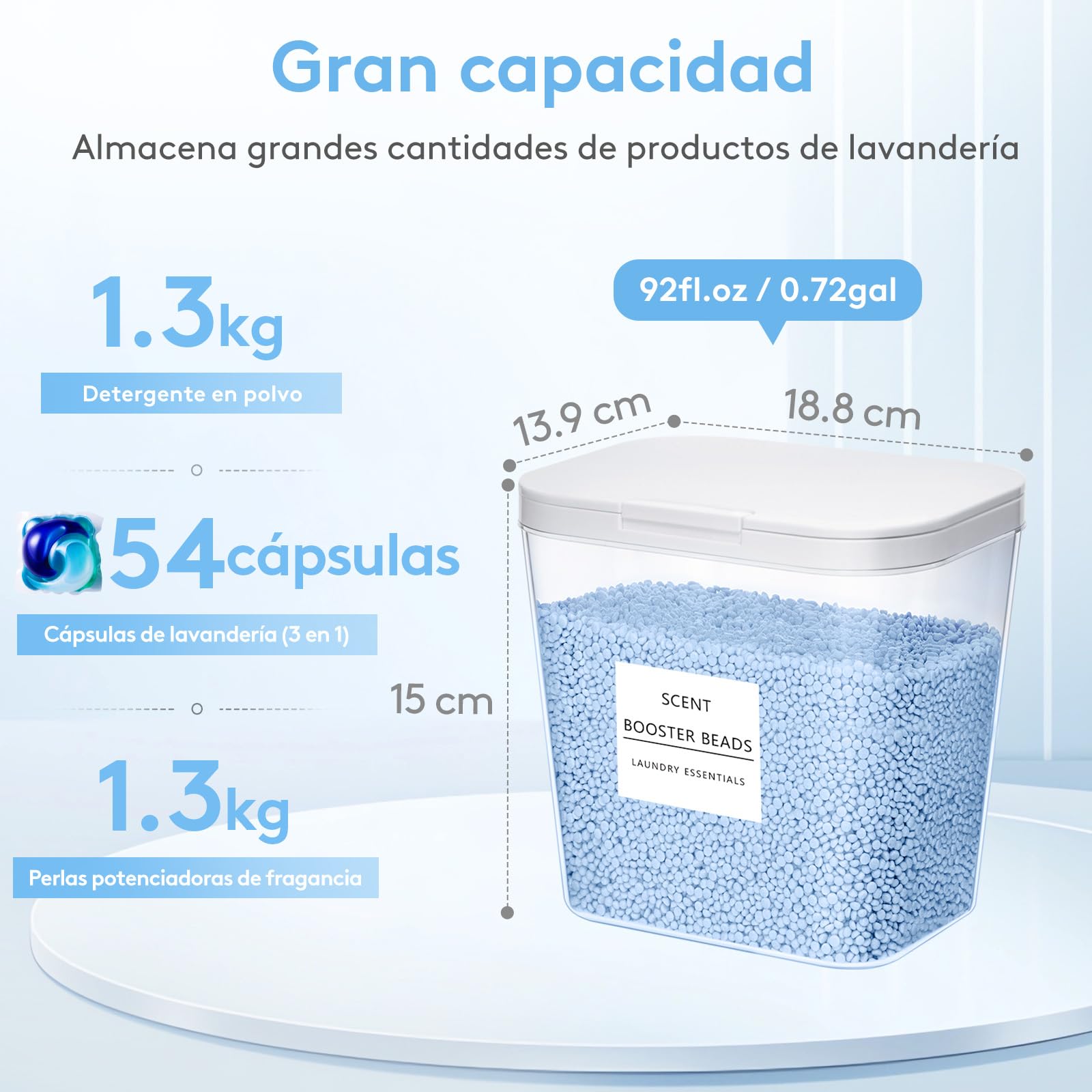 Lifewit Contenedor Detergente Polvo, Lavanderia Organizador, Pastillas Lavadora Caja de Almacenamiento de Plástico, Contenedores para Baño, Dispensador Detergente Lavadora, 2700 ml, 2 Piezas