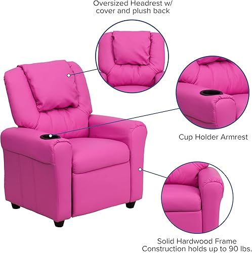 Miniatura 33 de Flash Furniture - Sillón reclinable contemporáneo para niños, color beige vinilo con base para vasos y reposacabezas Vinilo beige.,negro, cuero,