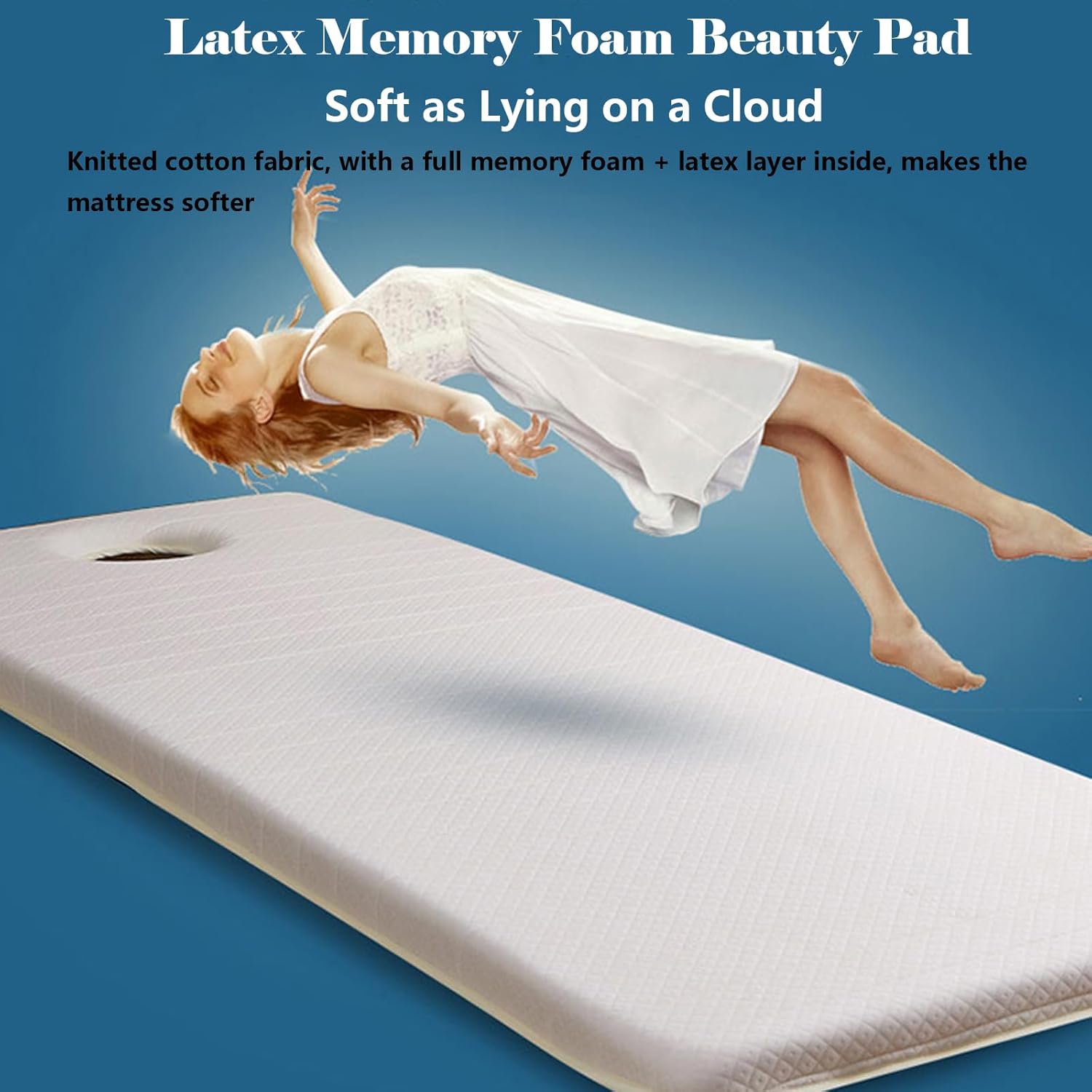 Spa Bed Mattress Pad, Latex Memory Foam Mattress Topper, Thicken 2.4IN Beauty Salon Lash Bed Cushion with Elastic Strap, Massage Accessories White 31.5x74.8in(T)