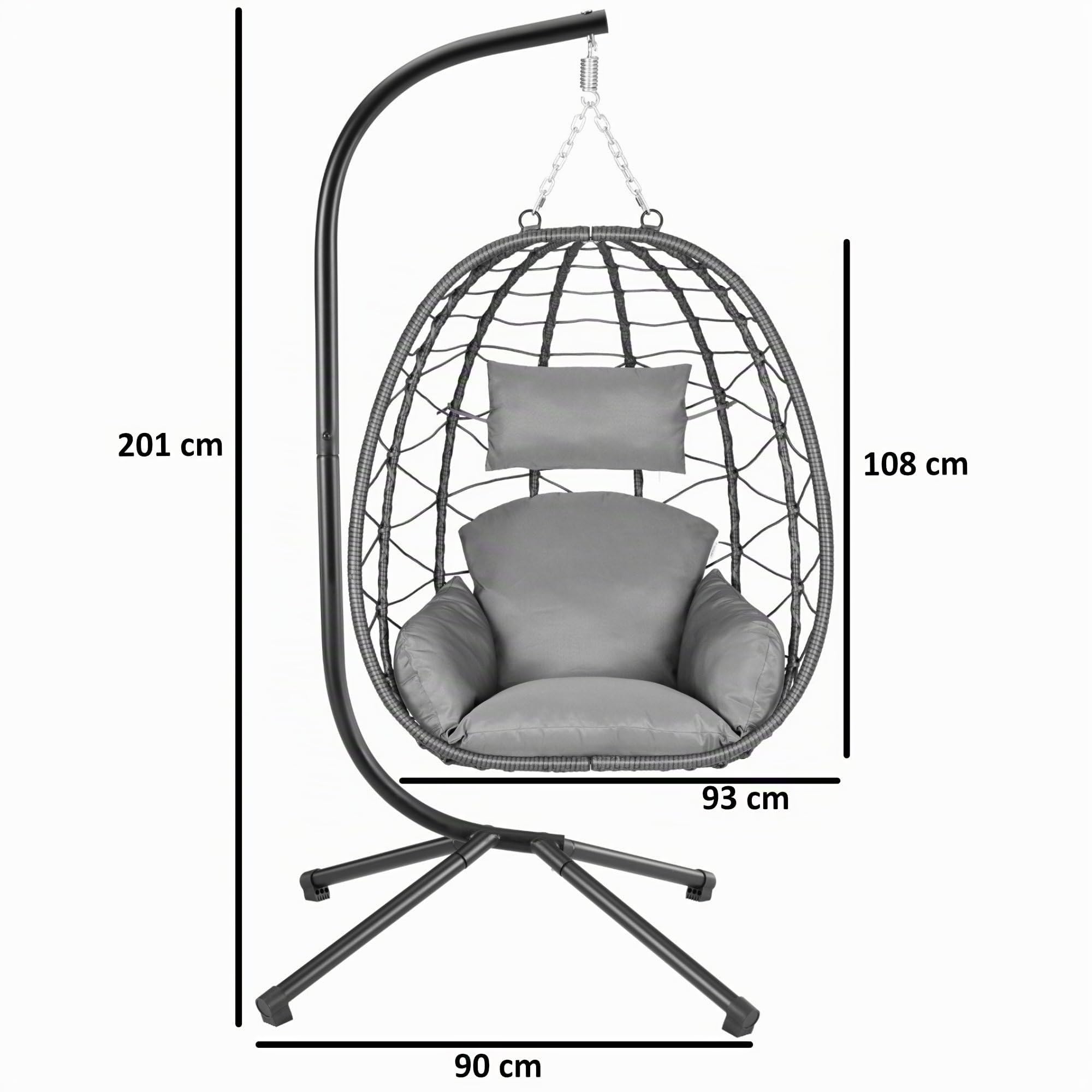 Poltrona sospesa con telaio | antracite | altalena sospesa per interni ed esterni | incl. cuscino e imbottitura | poltrona sospesa per balcone esterno altalena da giardino, sedia a dondolo