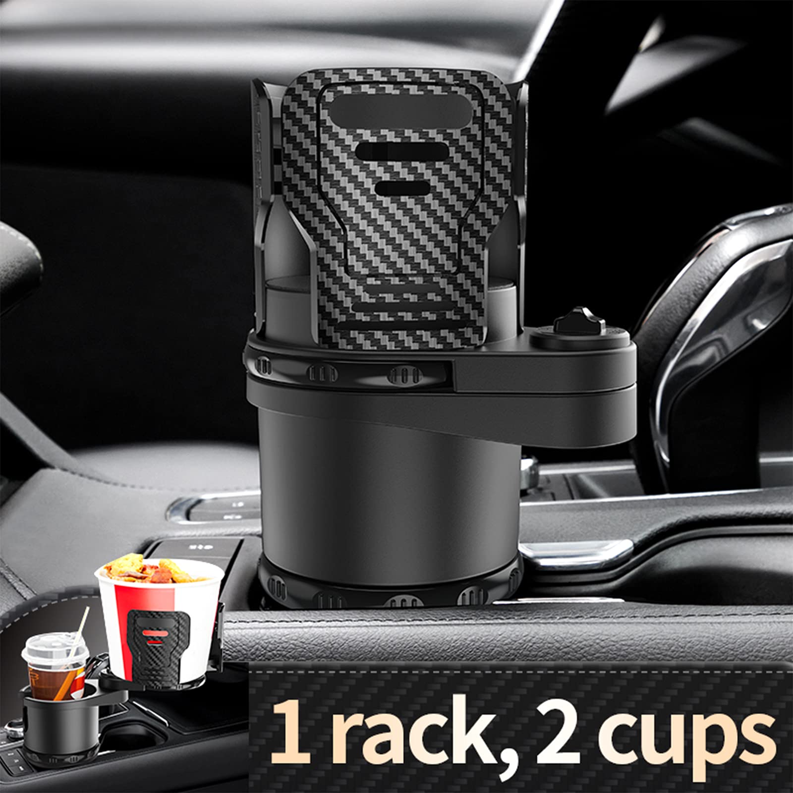 Car Cup Holder Extender Storage Box with Adjustable Base, 2-in-1 Multi-Function car Beverage Cup Holder 360Ã‚°rotatable, Suitable for Most Ordinary Cup Holders (Carbon Fiber Texture)