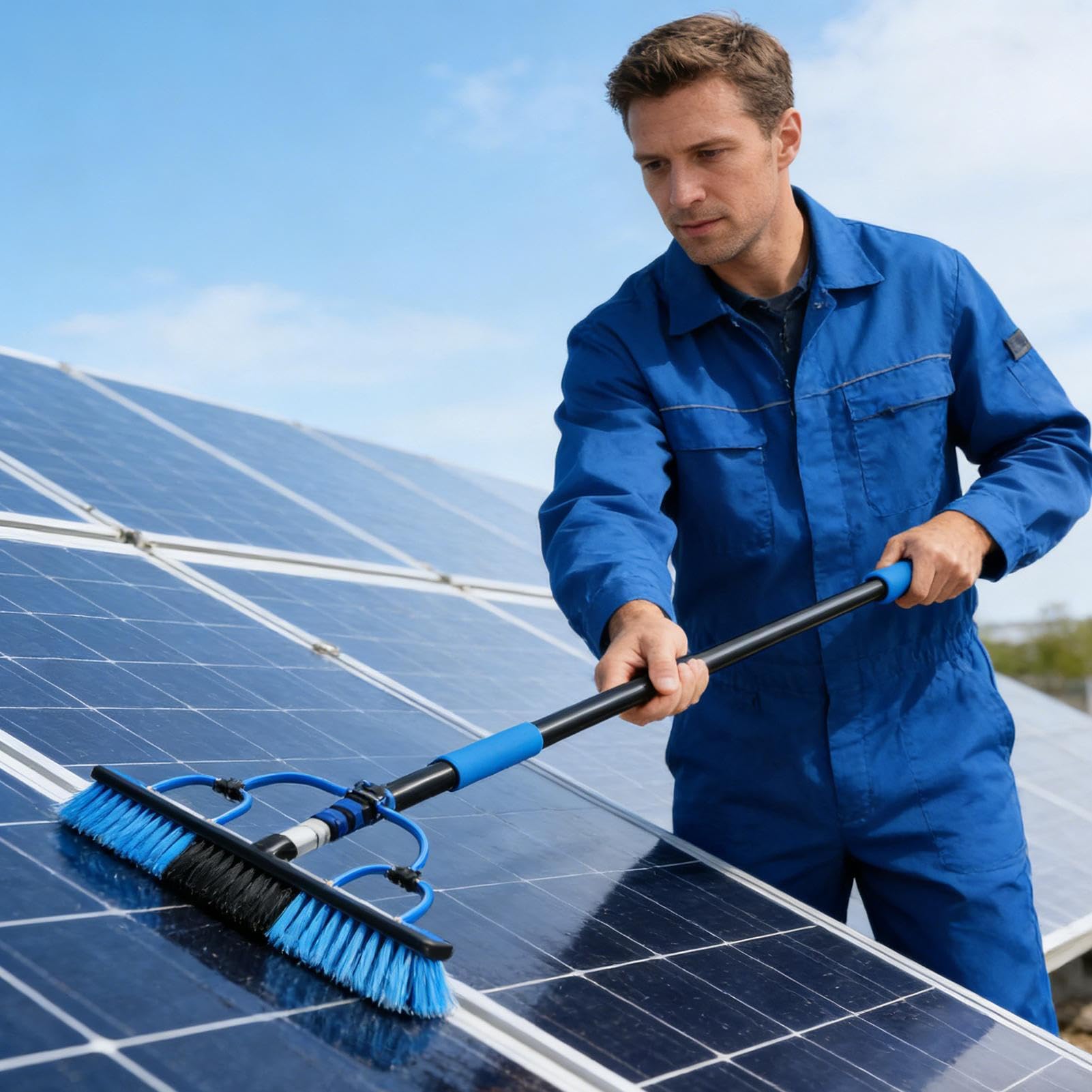 Cepillo De Limpieza Para Paneles Solares Alimentado por Agua Ligero | Cepillo Solar Telescópico de 5 m con Dosificador de Jabón y Manguera de Agua de 10 m Para Ventana Techo Parabrisas