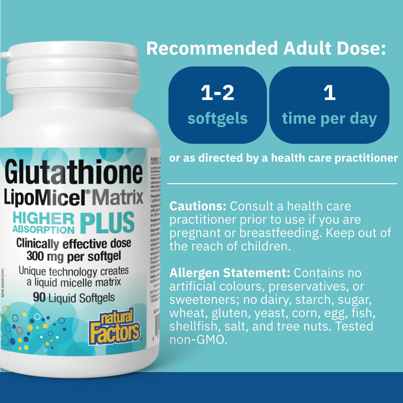 Natural Factors Glutathione Supplements LipoMicel Matrix, 300mg per  Softgel, 90 Liquid Softgels, HIGH ABSORPTION, Clinically Effective Dose,  Provides ...
