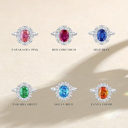 Miniatura 4 de cosebelle Anillo de halo de circonita ovalada de 2 quilates, plata de ley 925, piedra preciosa personalizada para seres queridos