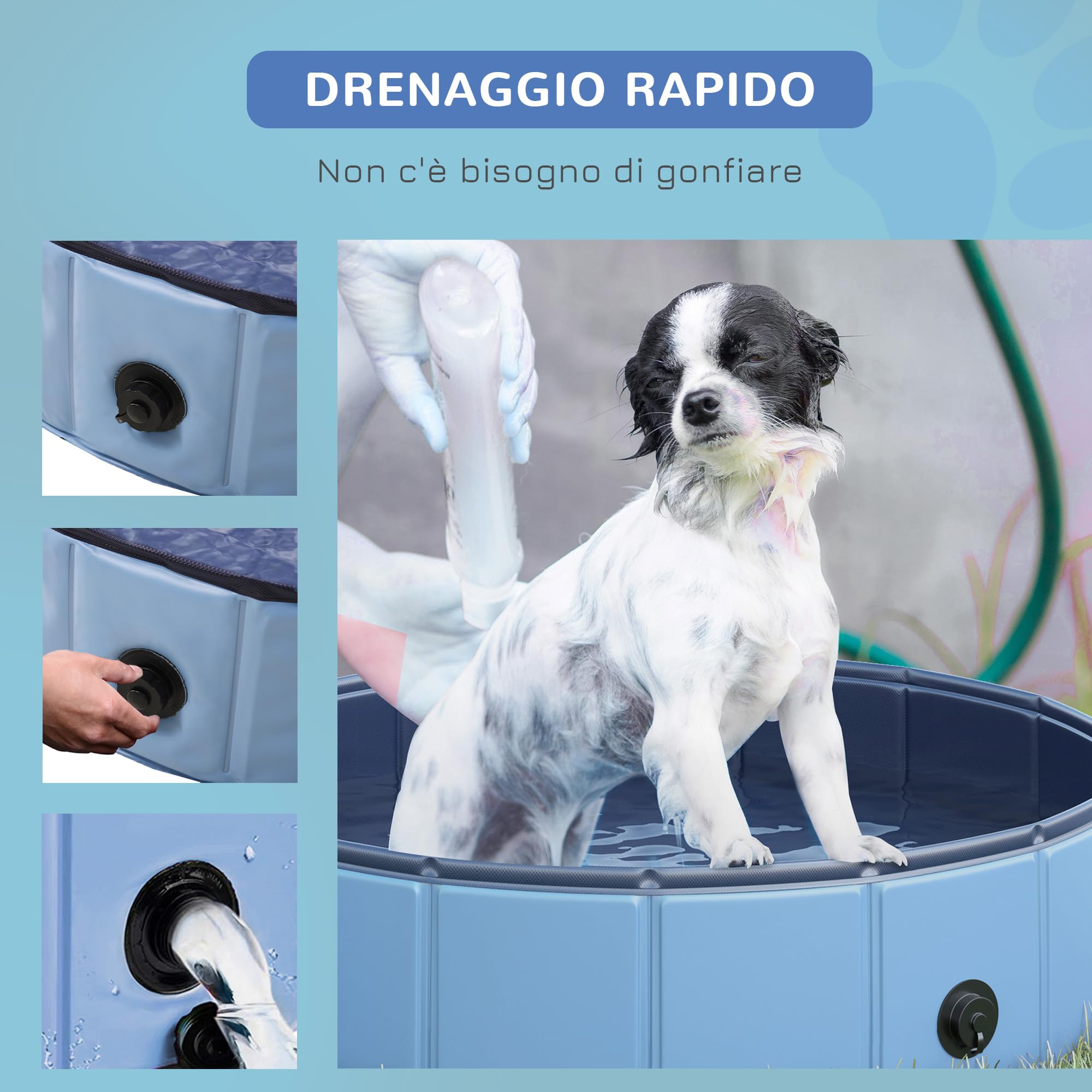 PawHut Piscina per Cani in Plastica, Piscina Pieghevole con Bordo Stabile per Animali Domestici, Ø80 x 20 cm, Blu