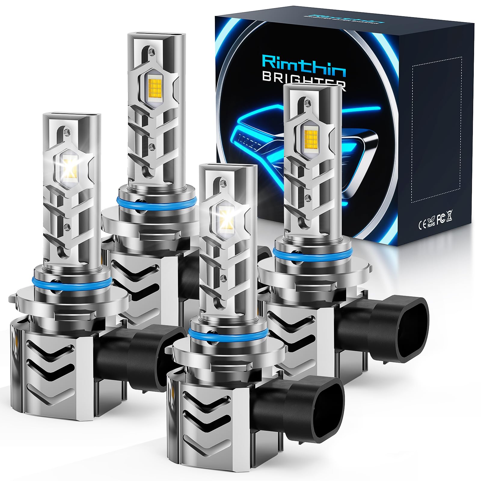 rimthin 9005 9006 Bulbs Combo, Super Bright 6000K Cool White