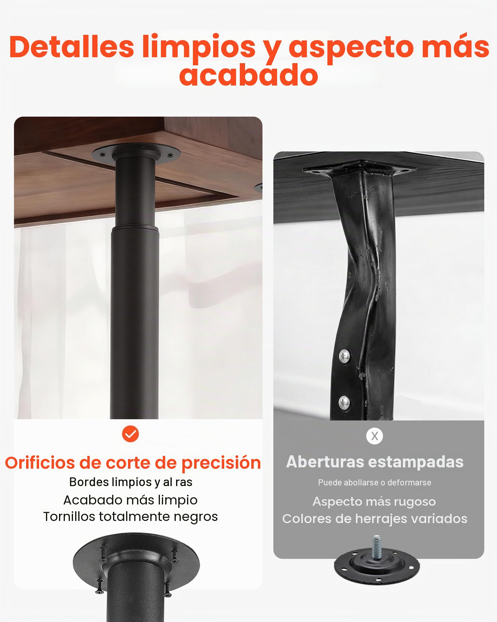 VEVOR Patas Regulables de Mesa de Acero al Carbono, Altura Ajustable 710-1100 mm, Negro, Capacidad Máxima 544 kg, Juego de 4 Patas con Kit de Herrajes para Escritorio, Mesa de Bar, Banco de Trabajo