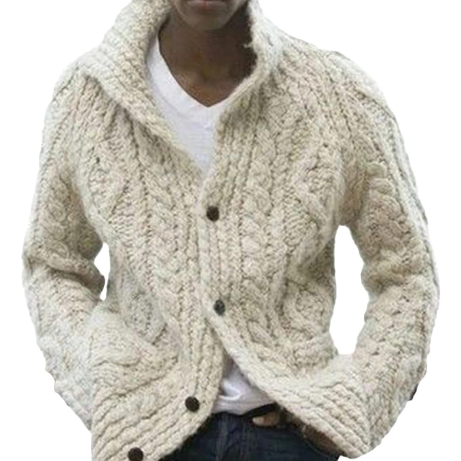 Kaxiya2021 Men's Cable Knit Cardigan Shawl Collar Loose Button Down Sweater Winter Chunky Thermal Long Sleeve Solid Knitwear