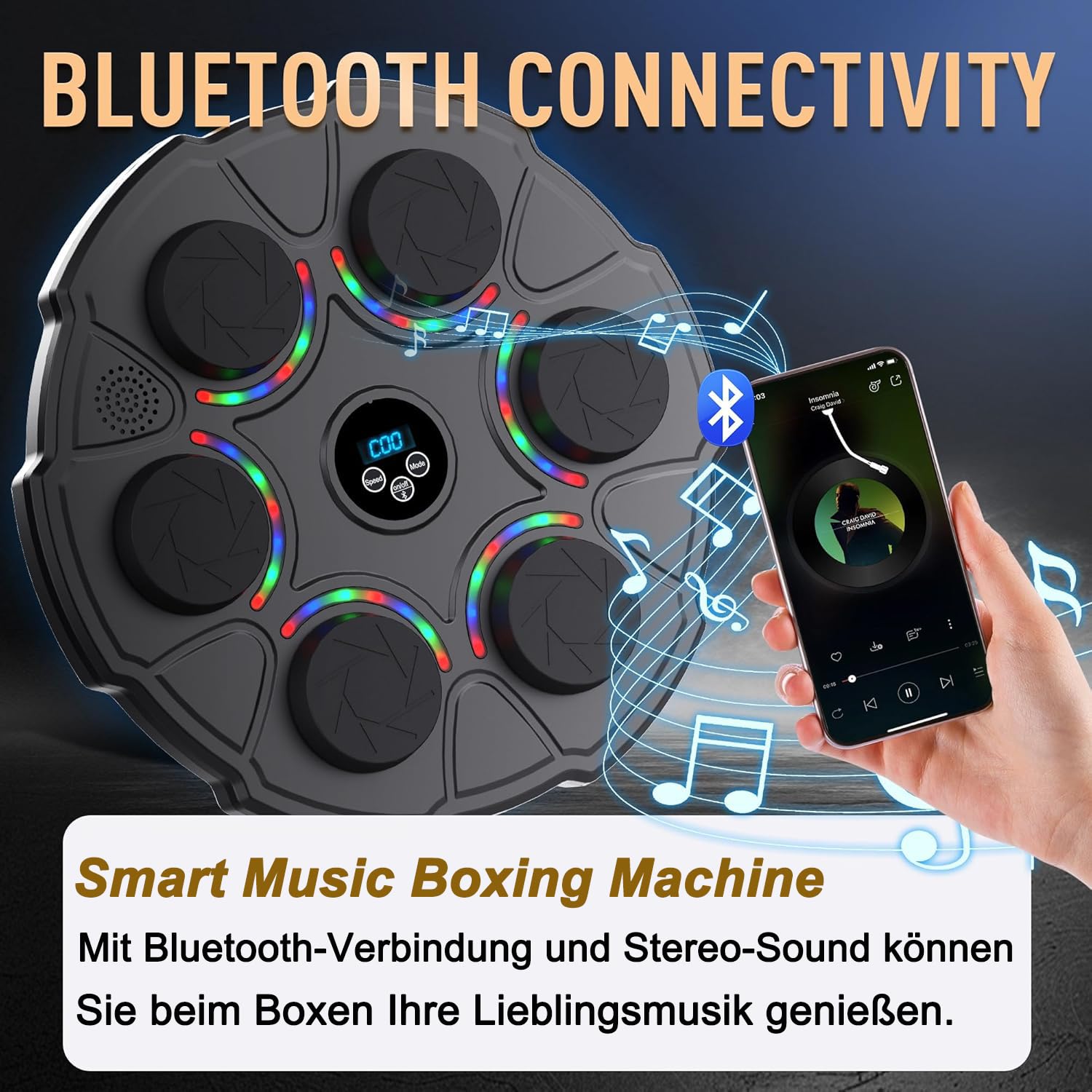 Music Boxing Machine,Elektronische Musik Boxmaschine mit Boxhandschuhen | Bluetooth Boxautomat mit 9 Geschwindigkeitsmodi und Zählmodus,Boxen Training Geschenk für Erwachsene und Kinder