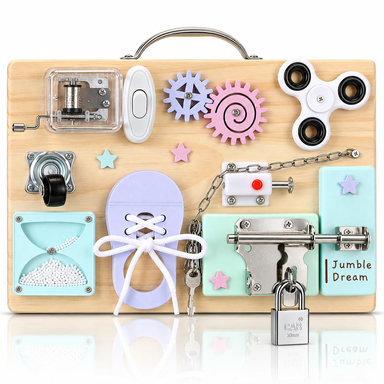 Jumble Dream Montessori Busy Board, Sensory Toddler Toy 3+, Pastel Party