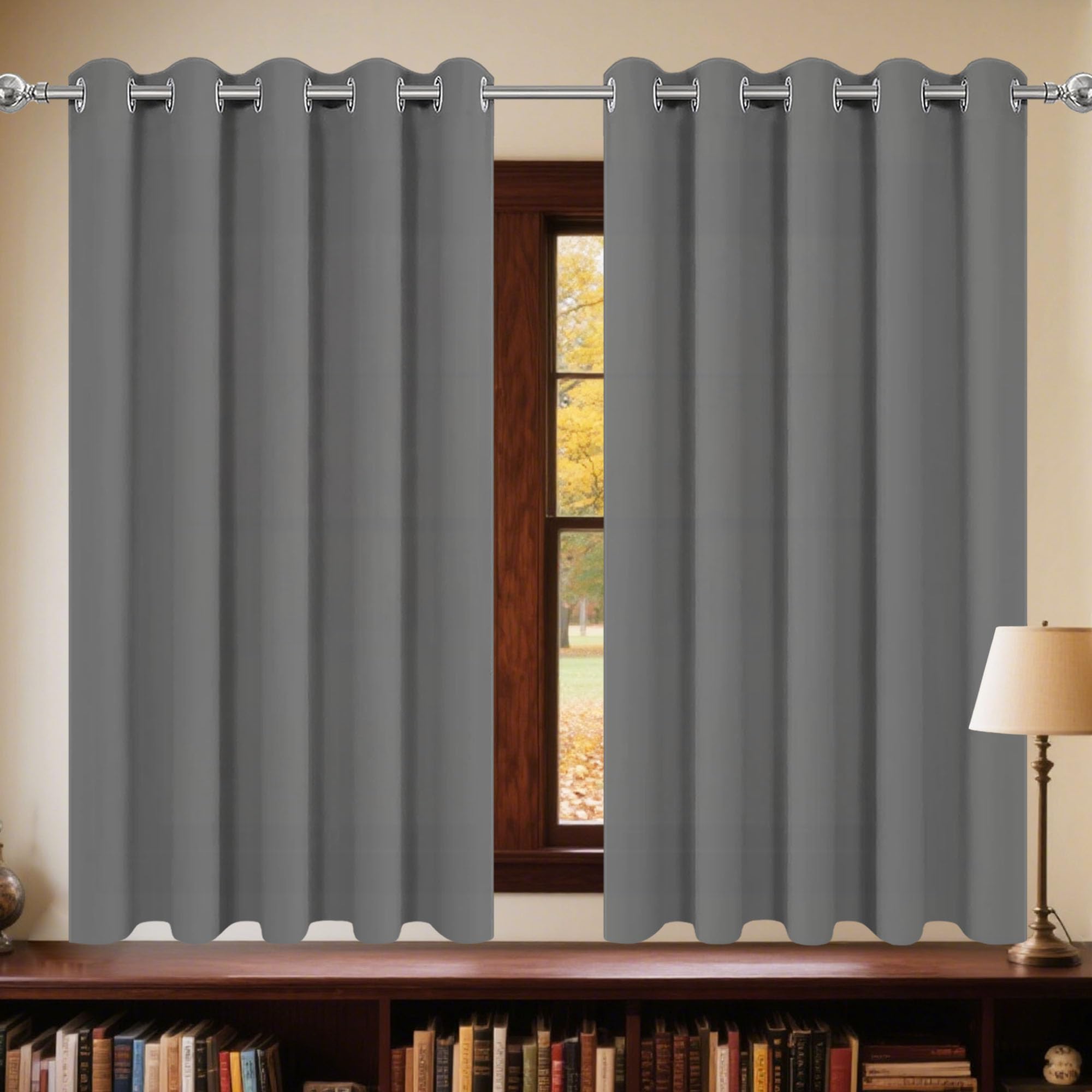 Rideau occultant gris foncé 122 x 160 cm thermique à oeillets pour habiller la chambre
