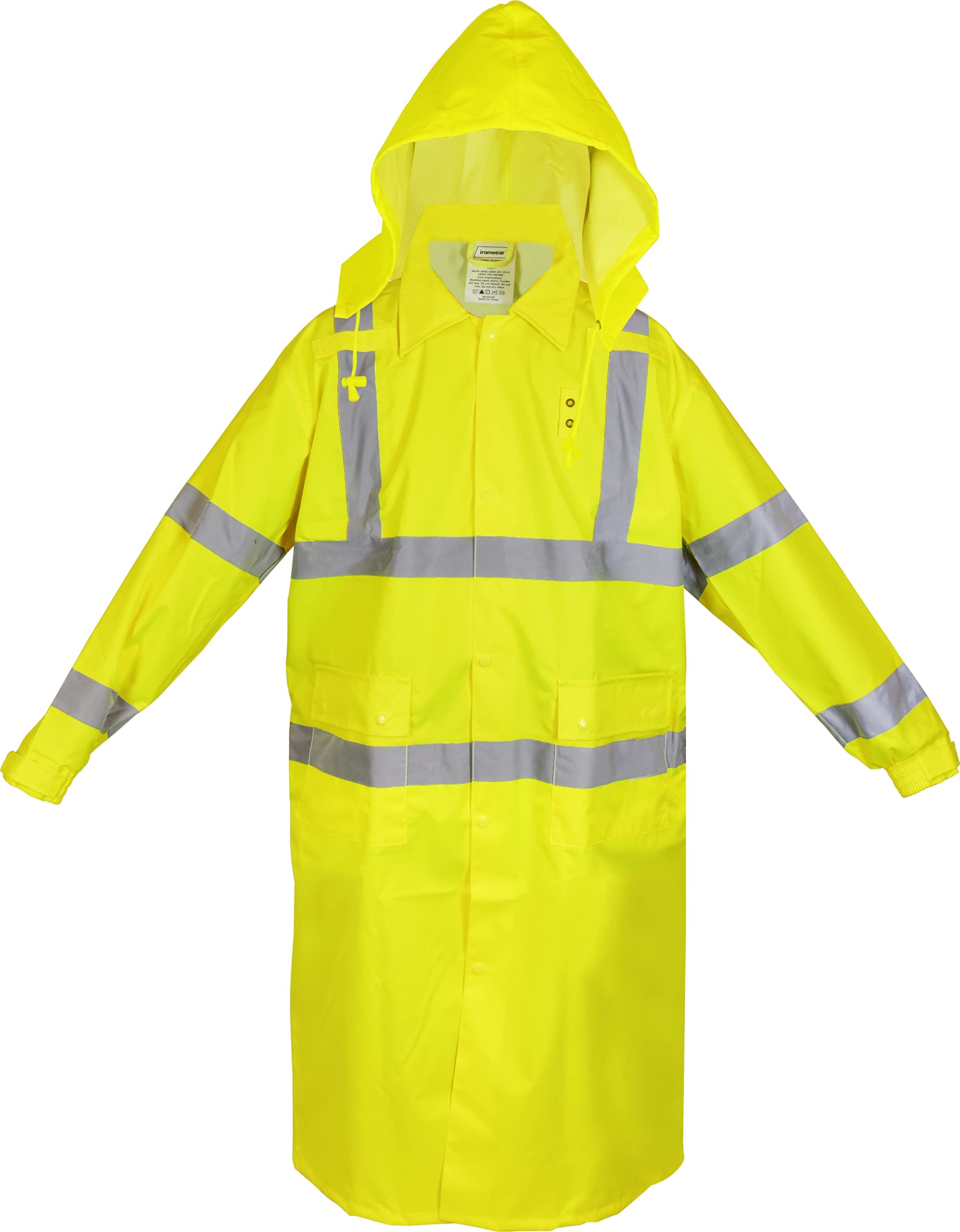 Ironwear 9520FR Fire Retardant Hi-Visibility ANSI Class 3 Rain Jacket with tuck-away hood and Reflective Stripes