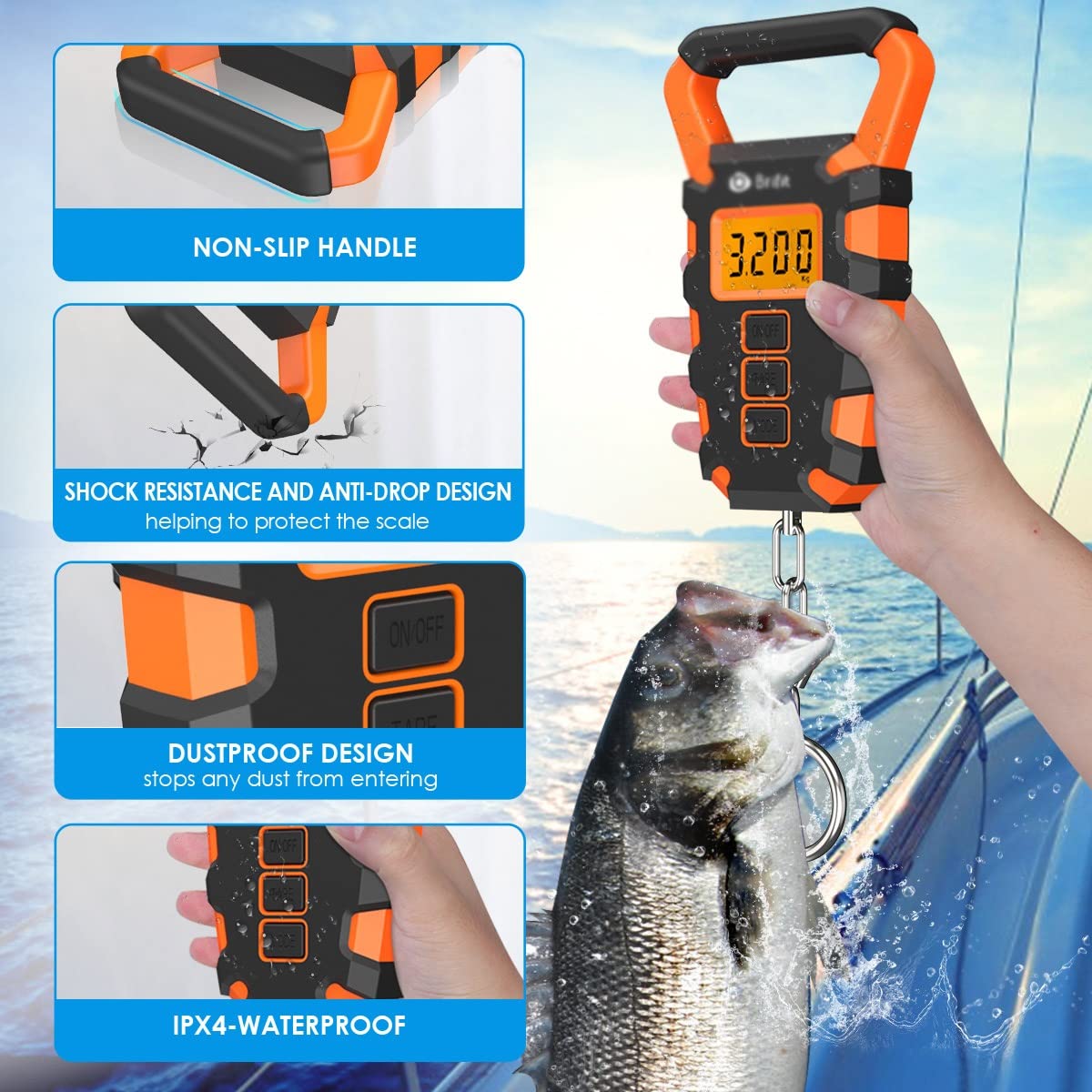 JFDBGU 50KG Digital Fishing Scale with Ruler Portable Travel Luggage Weighing Scale Digital Fishing Scale Kitchen Food Scale(B)