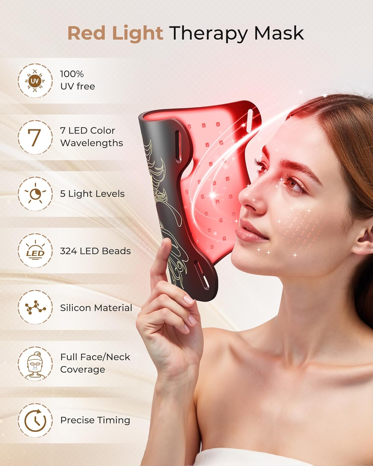 LED Light Therapy mask (E106A) Red Light Therapy for Face and Neck, 7-in-1 Colors Led Face Mask Light Therapy with 324 LED Beads, 5 Brightness Levels & 20 Mins Timer Function for Home & Travel thumbnail