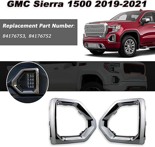 Miniatura 8 de 1 par de cubierta de bisel de luz antiniebla delantera, repuesto exterior compatible con GMC Sierra 1500 de 4 puertas 2019-2021 Denali SLT AT4 Marco