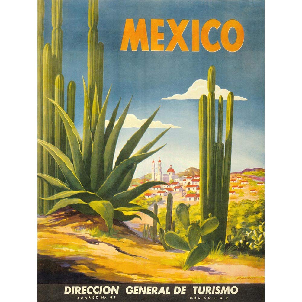 Wee Blue Coo Travel Tourism Mexico Cactus Desert Sun Village Art Print Poster Wall Decor 12X16 Inch