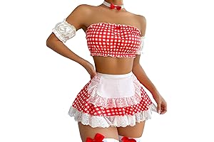 Women's Plaid Lace Frill Maid Lingerie Costume Set
