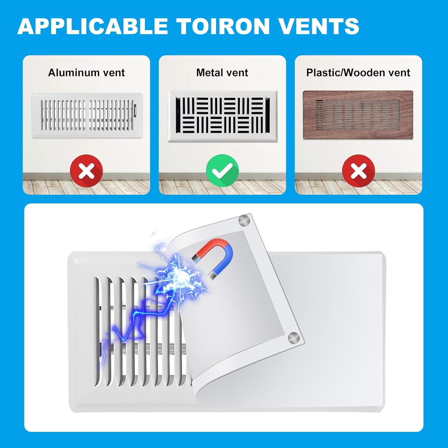 4-Pack Strongest Magnetic Vent Covers, Flexible Seal for Floor, Wall, Ceiling Registers, 5x11 Inch Heat & AC Covers for Width 5-6 inch Length 11-12 inch, White