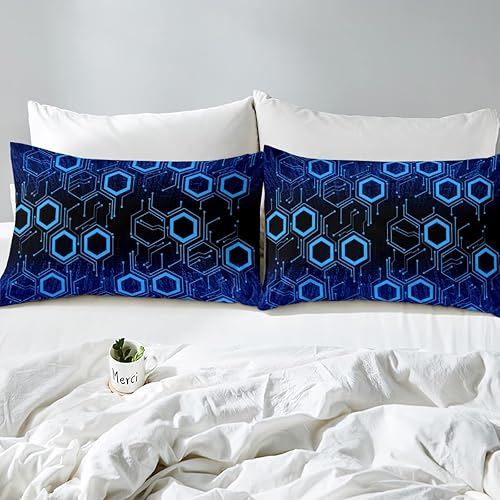 Miniatura 7 de Juego de edredón de panal de abeja, juego de ropa de cama hexagonal de arte moderno, edredón de panal de abeja, color azul oscuro, juego de edredón