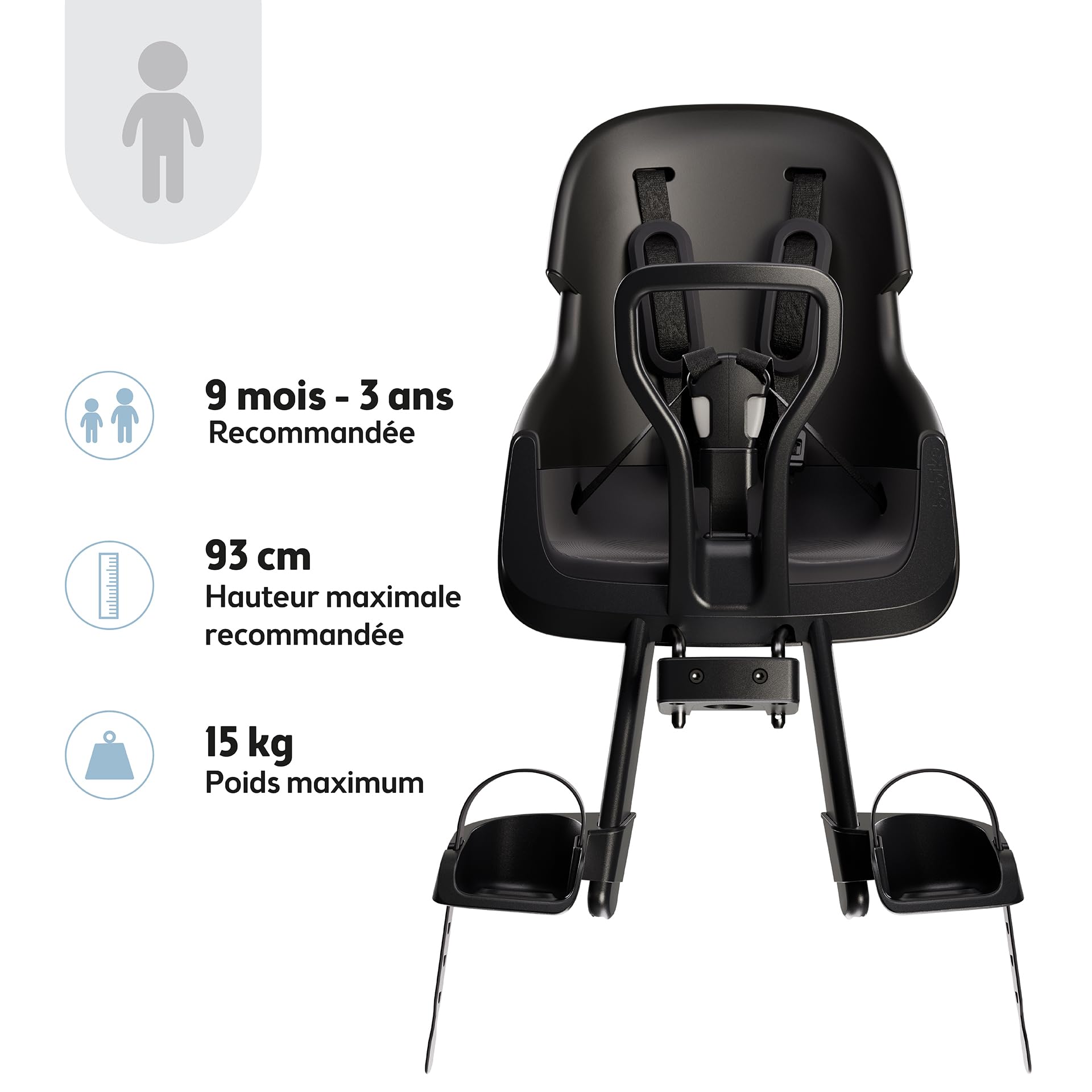 Siège Jeune Enfant Vélo Frontale Bobike Evolve Mini Sécurisé avec Design Enveloppant, Fixation au Tube de Direction et Confort Optimal