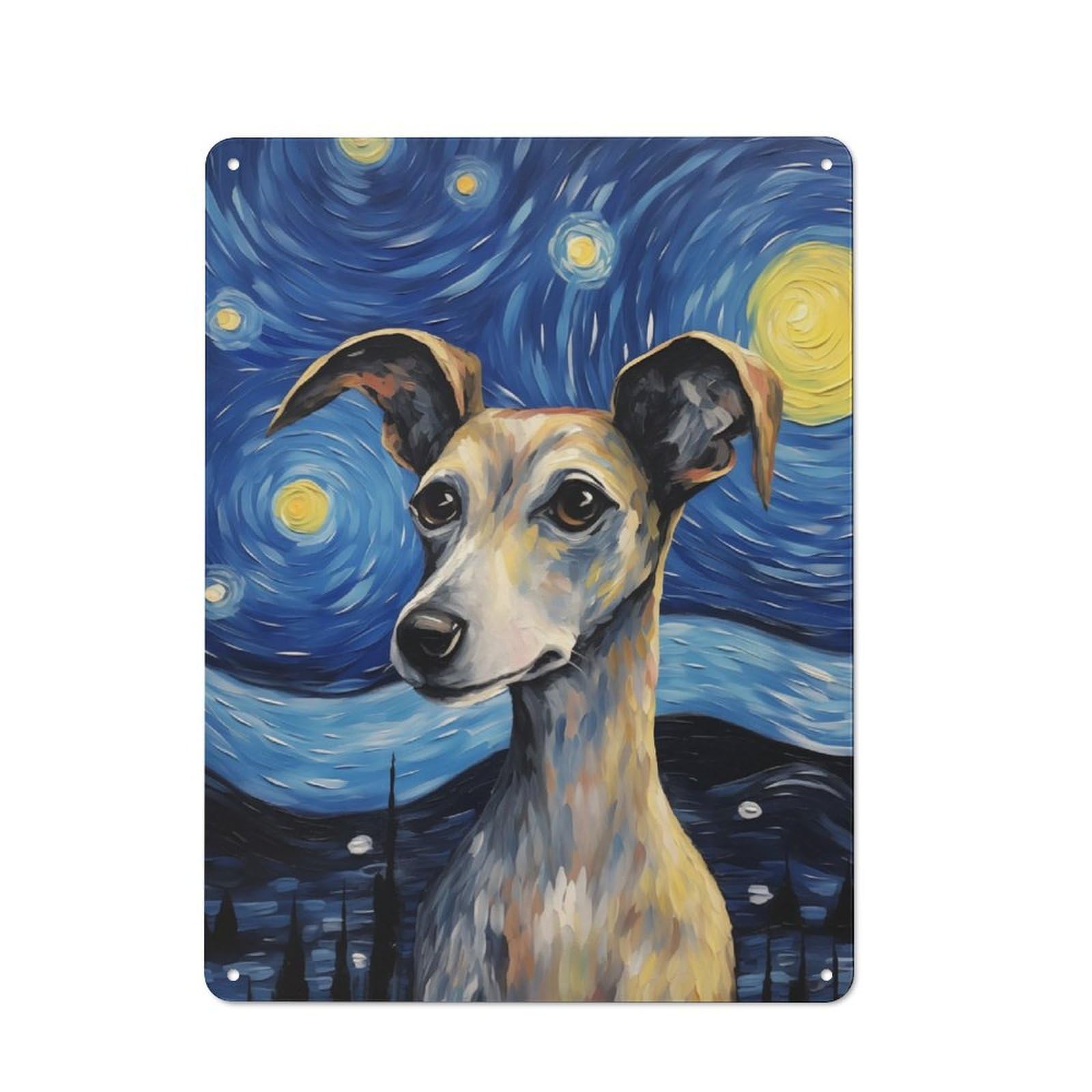 Junmoney Style-18 40X30cm Retro Tin Sign With Starry Night Italian Greyhound Art Print For Living Room Wall, Housewarming Present For People Styling Living Room