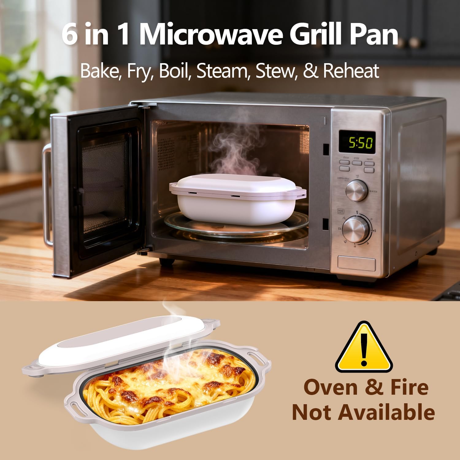 Microwave Grill Pan with Lid and Non-Slip Base, 10.2 Inch Microwave Crisper Pan for Grilling Meat, Sandwich Maker & Bacon Cooker, Dishwasher Safe Non-Stick Microwave Cookware for Dorm, RV, Office (Pink)
