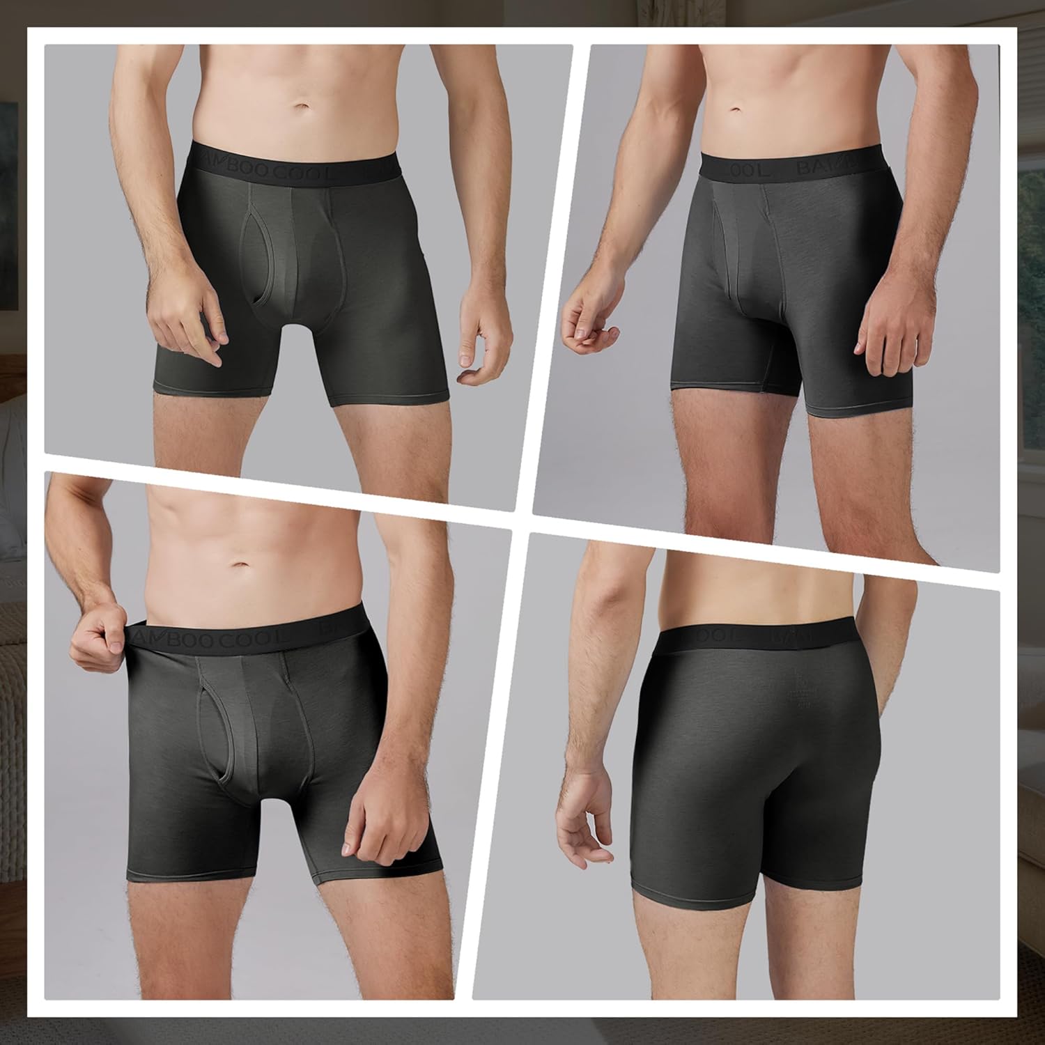 BAMBOO COOL Men's Underwear Breathable Boxer Briefs with Fly Moisture-Wicking Lightweight Underwear 7-Pack - Image 2