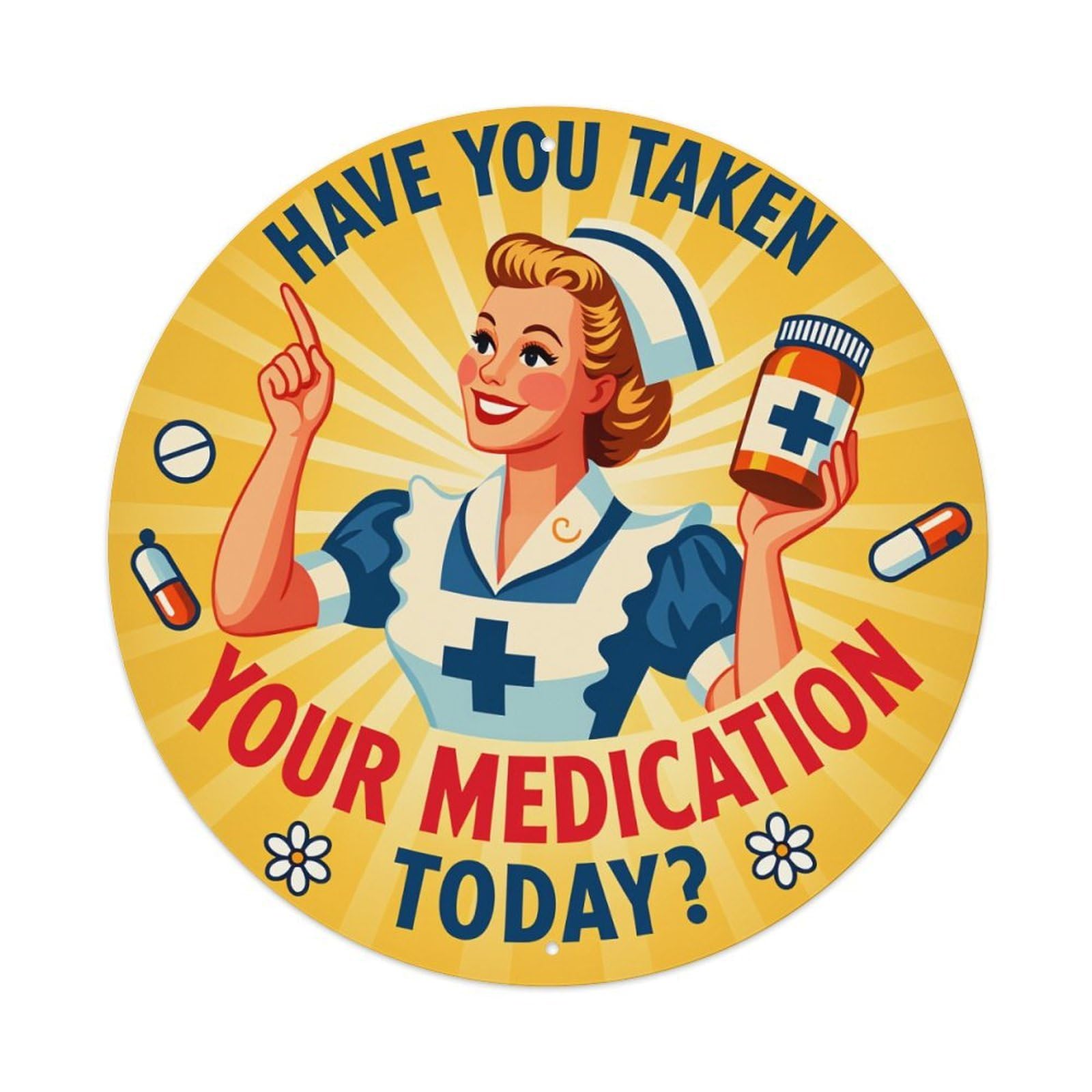 Nurse Holding Medication Bottle Metal Tin Sign Vintage Garden Bedroom Cafe Bar Man Cave Home Wall Decor Metal Poster 8x8 inches