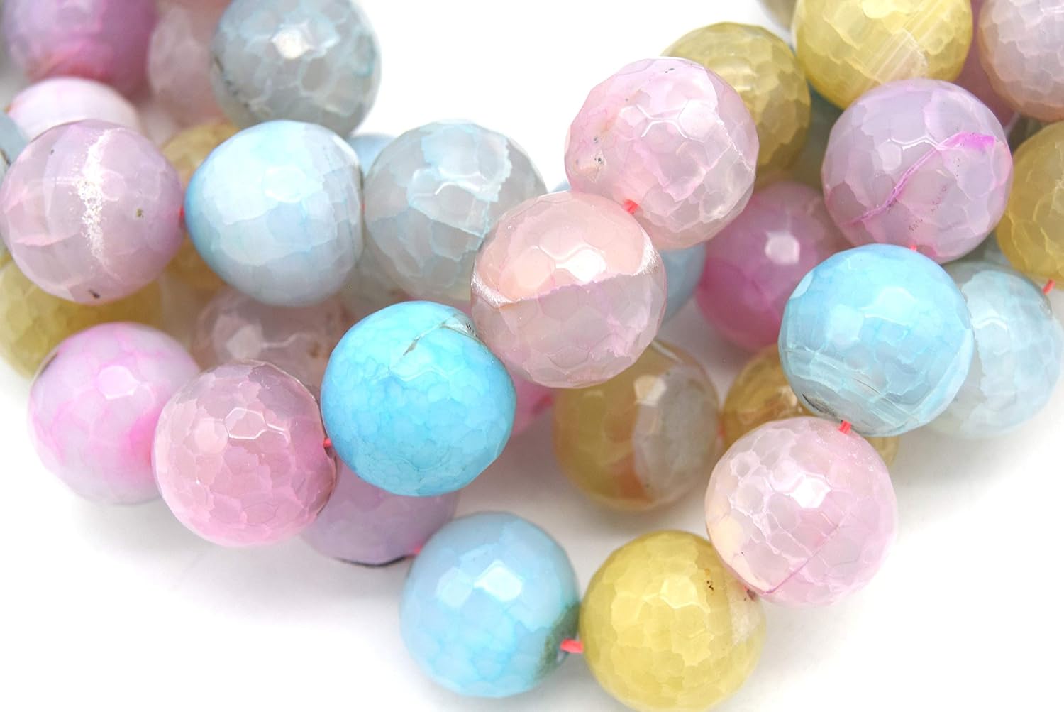 20mm Light Pink/Blue/Yellow Dyed Agate Faceted Sphere/Ball Shaped Beads - (Approx. 15" ~20 Beads)