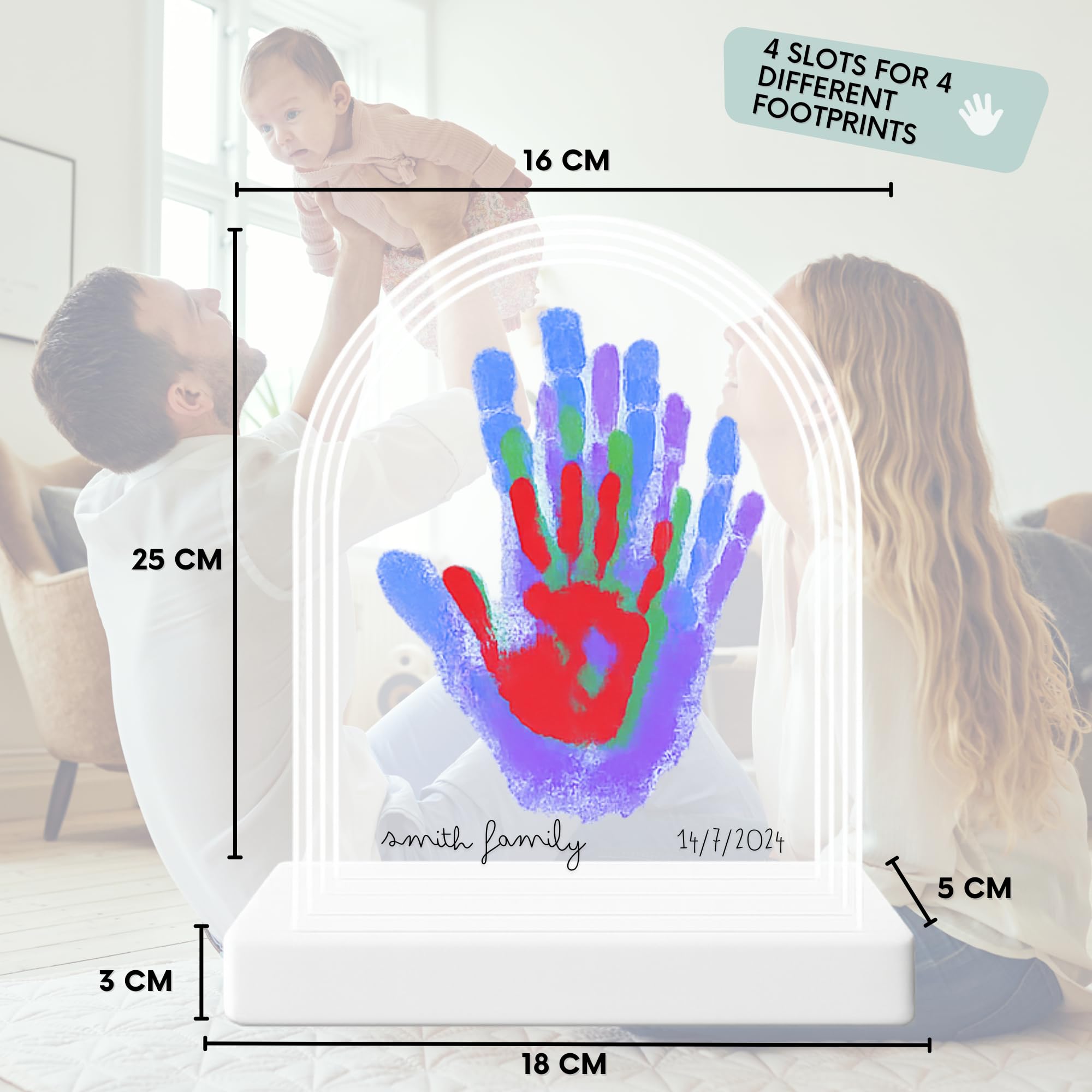 HuBorns - Baby Hand and Footprint Kit & Family Handprint Kit with 4 Handprint Spaces, Hand and Foot Print for Baby Painting Frame, Perfect as New Baby Gifts, New Mum Gift and Family Gifts — view 7