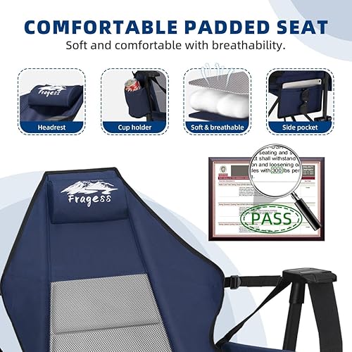 Miniatura 4 de Silla de camping hamaca con soporte de 400 libras, sillas oscilantes portátiles con reposacabezas y soporte para tazas, mecedoras plegables, juegos