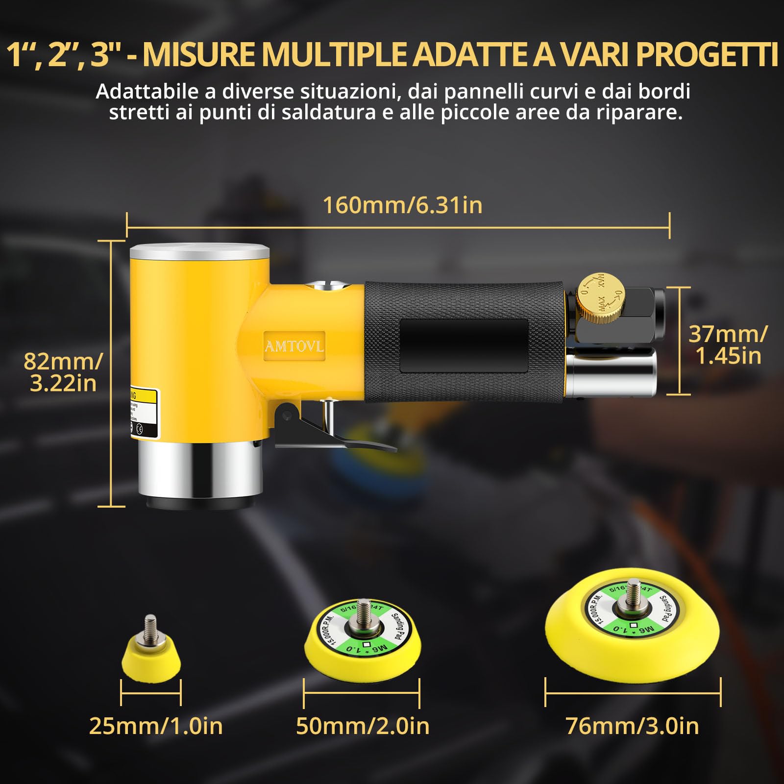 AMTOVL Levigatrice Orbitale Pneumatica 15000RPM con 3 Piatti 1"/2"/3"