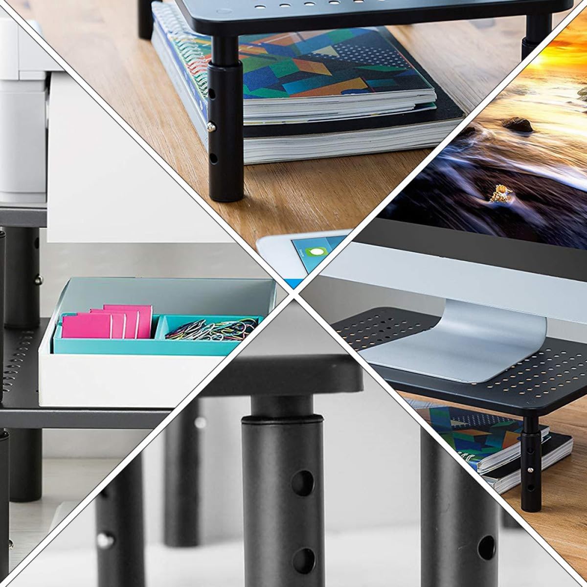 GALPADA Height Adjustable Monitor Stand Riser for Computer Desk with Storage Shelf, All-Purpose Laptop Riser Suitable for Office and Home Use, Black Single Unit