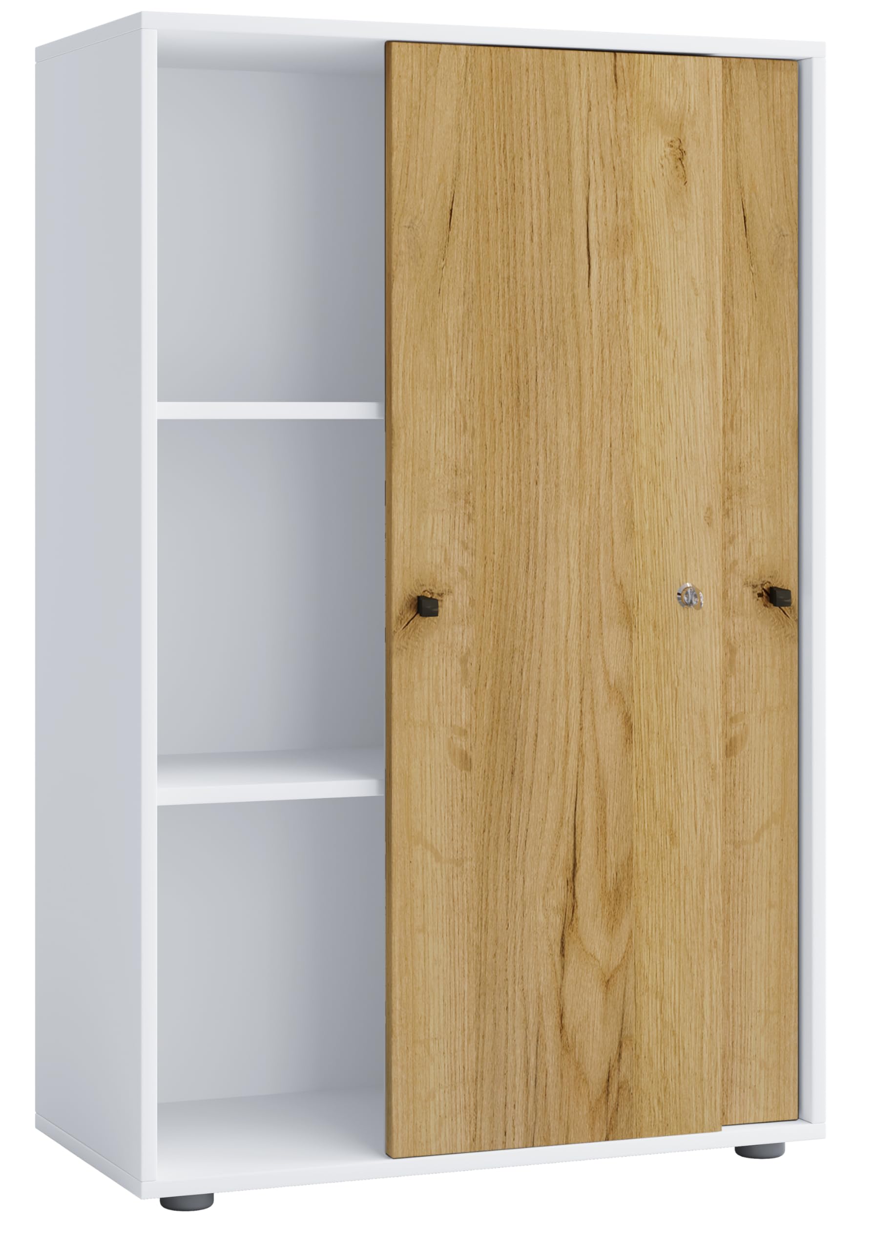 VCM Büroschrank mit 3 Fächern | moderner Aktenschrank mit Schiebetüren und Schloss | Maße ca. B. 70 x H. 111 x T. 40 cm – Lona 3-Fach abschließbar