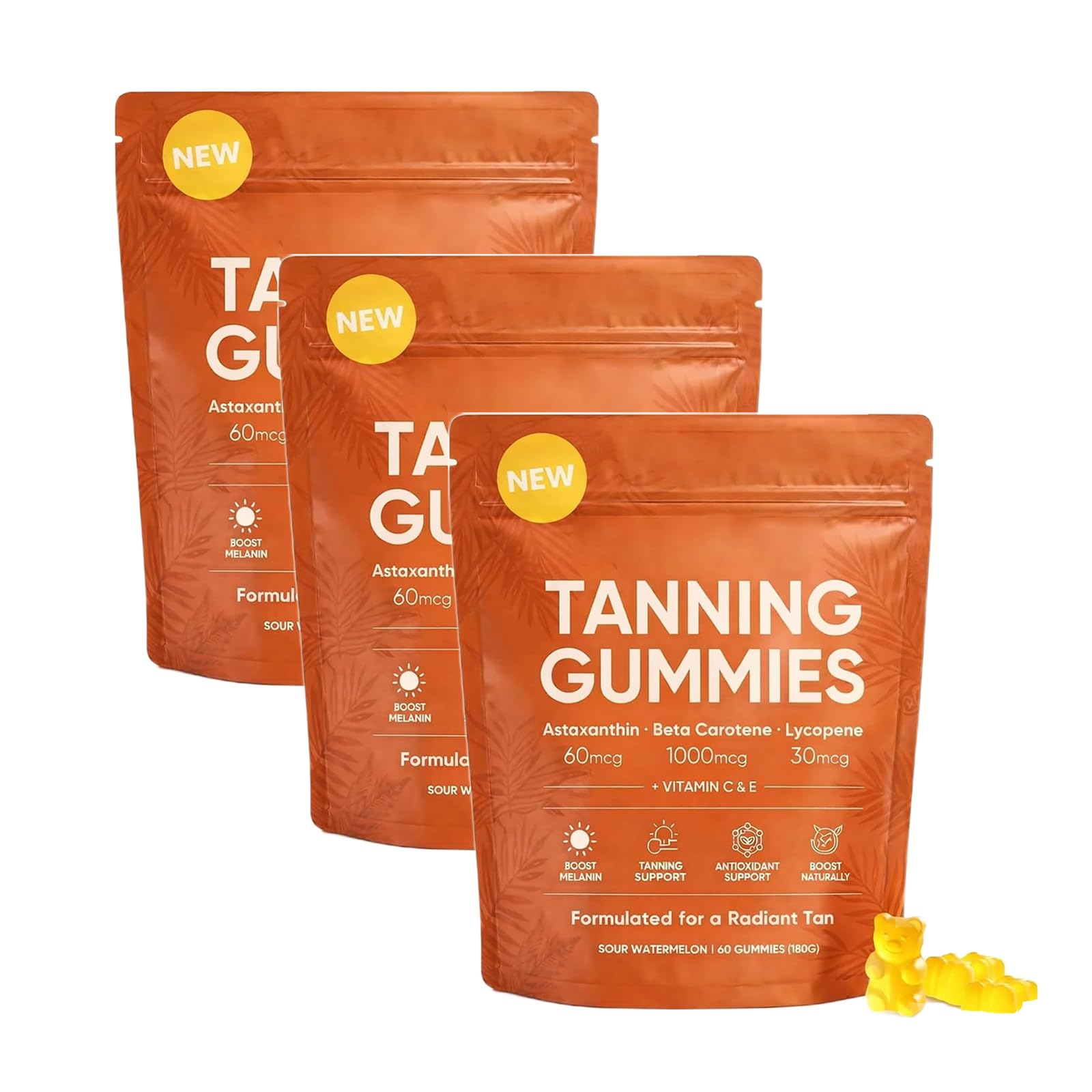 Gommes de bronzage de la peau, mélange bêta-C-arotène et L-ycopène, Sublime l'éclat naturel de la peau, et prolonge et accélère les résultats du bronzage (3 Pcs)