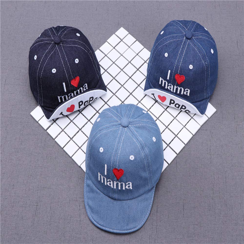 JY Denim Baby Cap I Love Mama papa Letter Baseball Cap Summer Kids Boys Girls Visor Sun Hat 6-24 Months (Dark Blue)