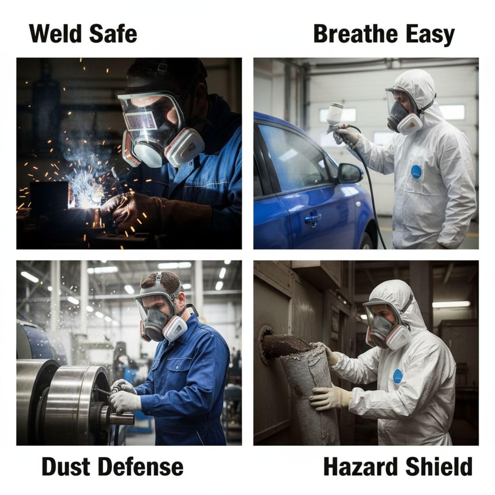 Generisch Vollgesichts-Atemschutzmaske mit Doppel-Filtration, 40-mm-Kartusche, ABS-Sichtscheibe, beschlagfrei, Atemschutz für Spritzlackierung, Kunststoffe, Industrie und Schweißen, grau