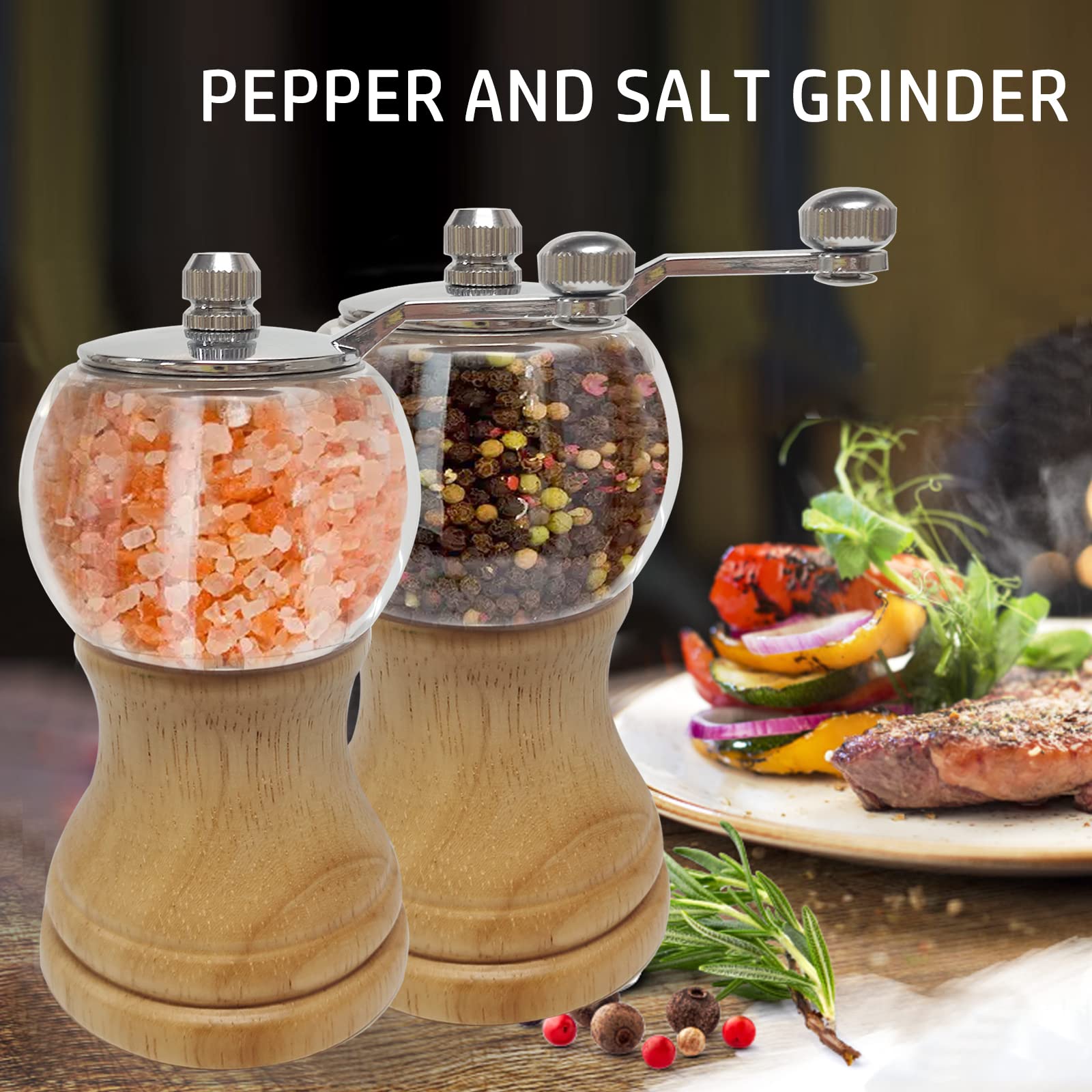 Macinapepe Manuale, Macina Pepe e Sale, Set da 1 Classico di macinapepe a mano e sale splendido, materiale EP acrilico, lame in ceramica con mulino regolabile grossolano sale & Pepper Grinder