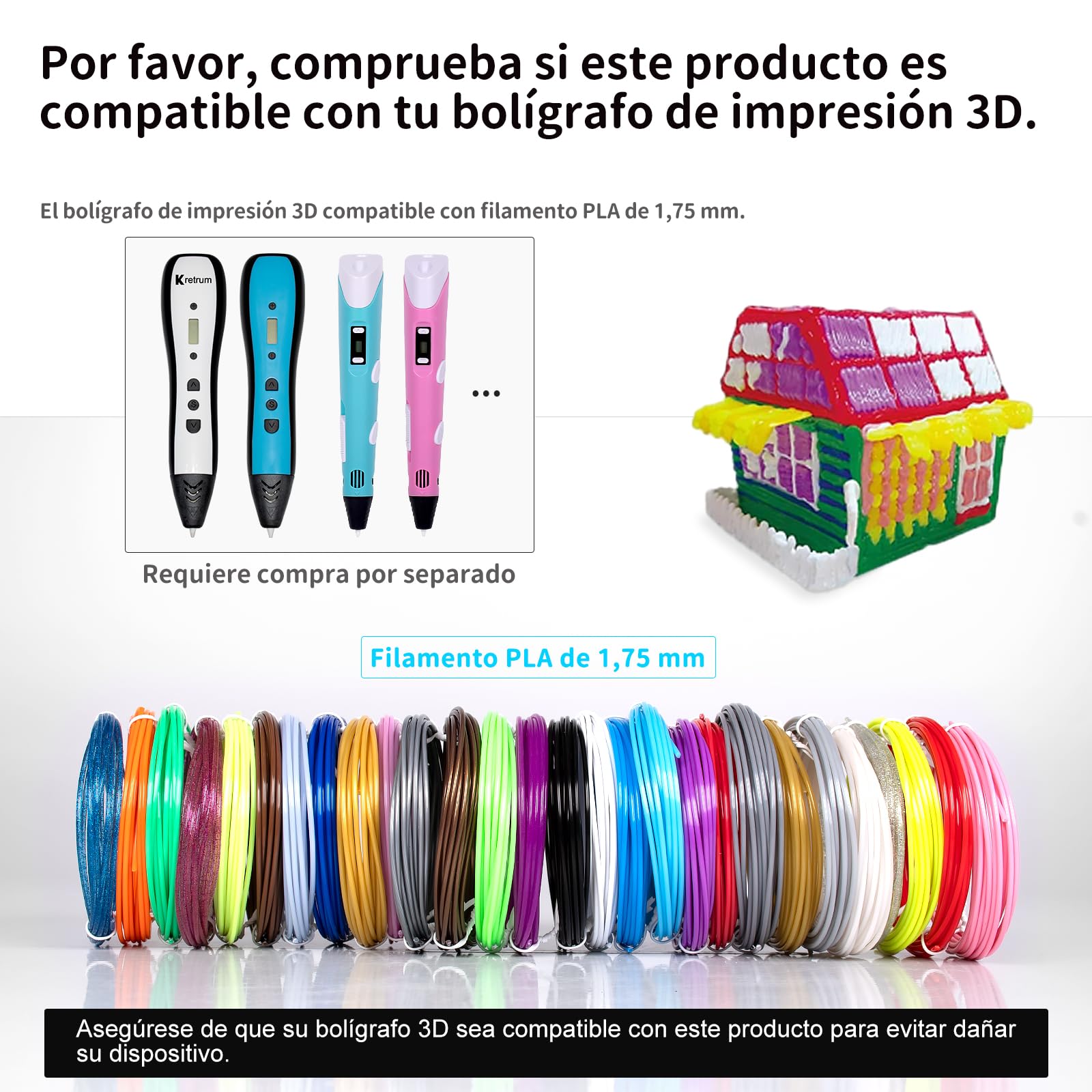 Kretrum 40 Color Filamento 3D Lápiz PLA 1,75 mm Filamento Lápiz 3D Compatible con MYNT3D y SCRIB3D NO APTO PARA 3Doodler 3D bolígrafo 3m de cada color un total de 394 pies