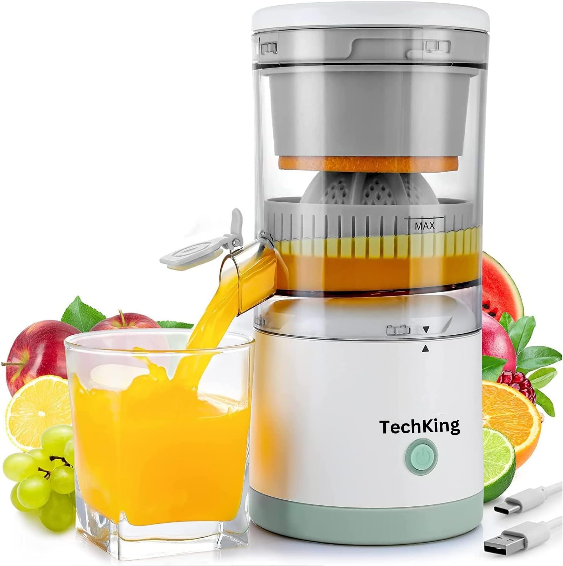 TechKing (REPLACEMENT WARRANTY) Fruit Juicer Electrical Orange Juicer Squeezer Electric Lemon Juicer Rechargeable and Portable for Kitchen Juicer Machines for Orange Grapefruit Lime/Nimbu Mausami