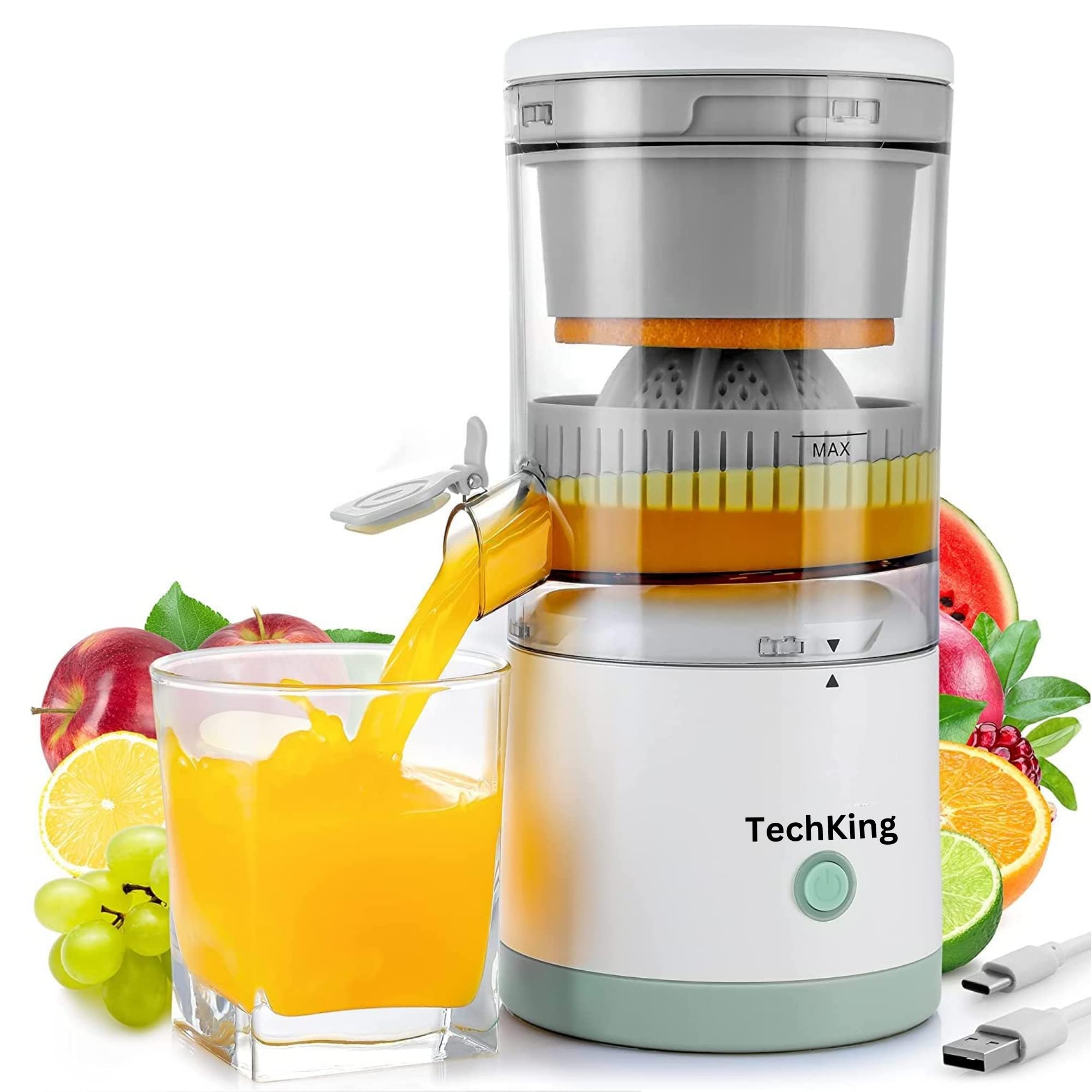 TechKing (REPLACEMENT WARRANTY) Fruit Juicer Electrical Orange Juicer Squeezer Electric Lemon Juicer Rechargeable and Portable for Kitchen Juicer Machines for Orange Grapefruit Lime/Nimbu Mausami
