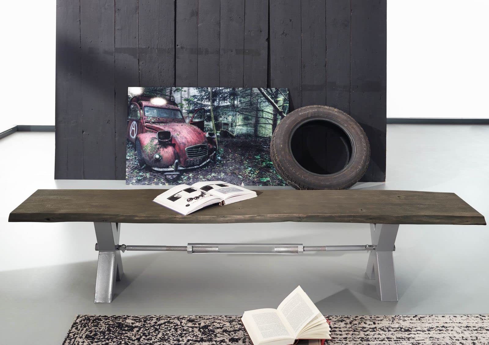 Panca In Legno Di Acacia MASSIVMOEBEL24 - 180x38x46 Cm, Laccato Naturale, Design Rustico - Foto 7