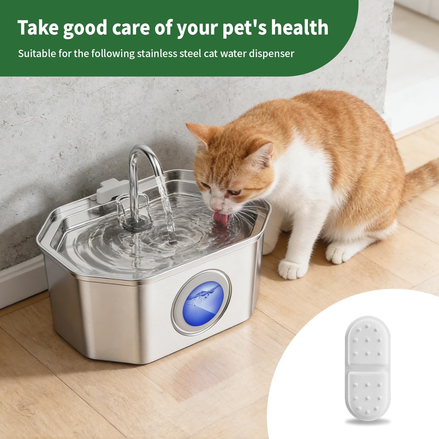 1 Pack Replacement Filter/Sponge - individually packaged-Applicable to Cat Water Fountain Stainless Steel 108oz/3.2L, APAUK Automatic Pet Fountain Dog Water Dispenser - image 6