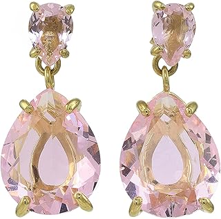 Anemone Jewelry Dangle Rose Quartz Earrings - Double Gem Pear Drop Earrings - Statement Stud Dangle Earrings for Women - Stylish Statement Handmade Crystal Earrings - Choose Your Material