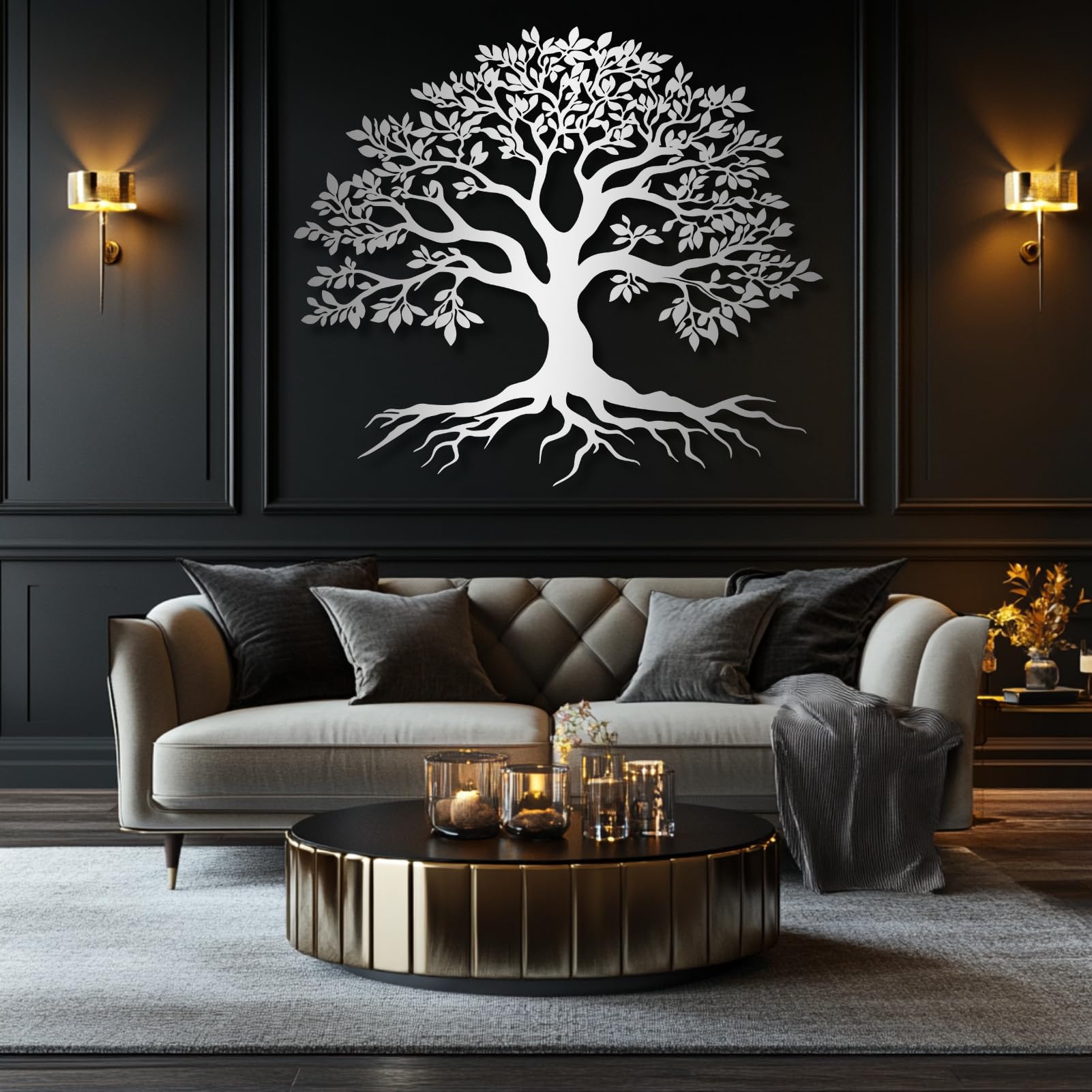 Arbre de vie en métal argenté pour sublimer votre salon ou jardin