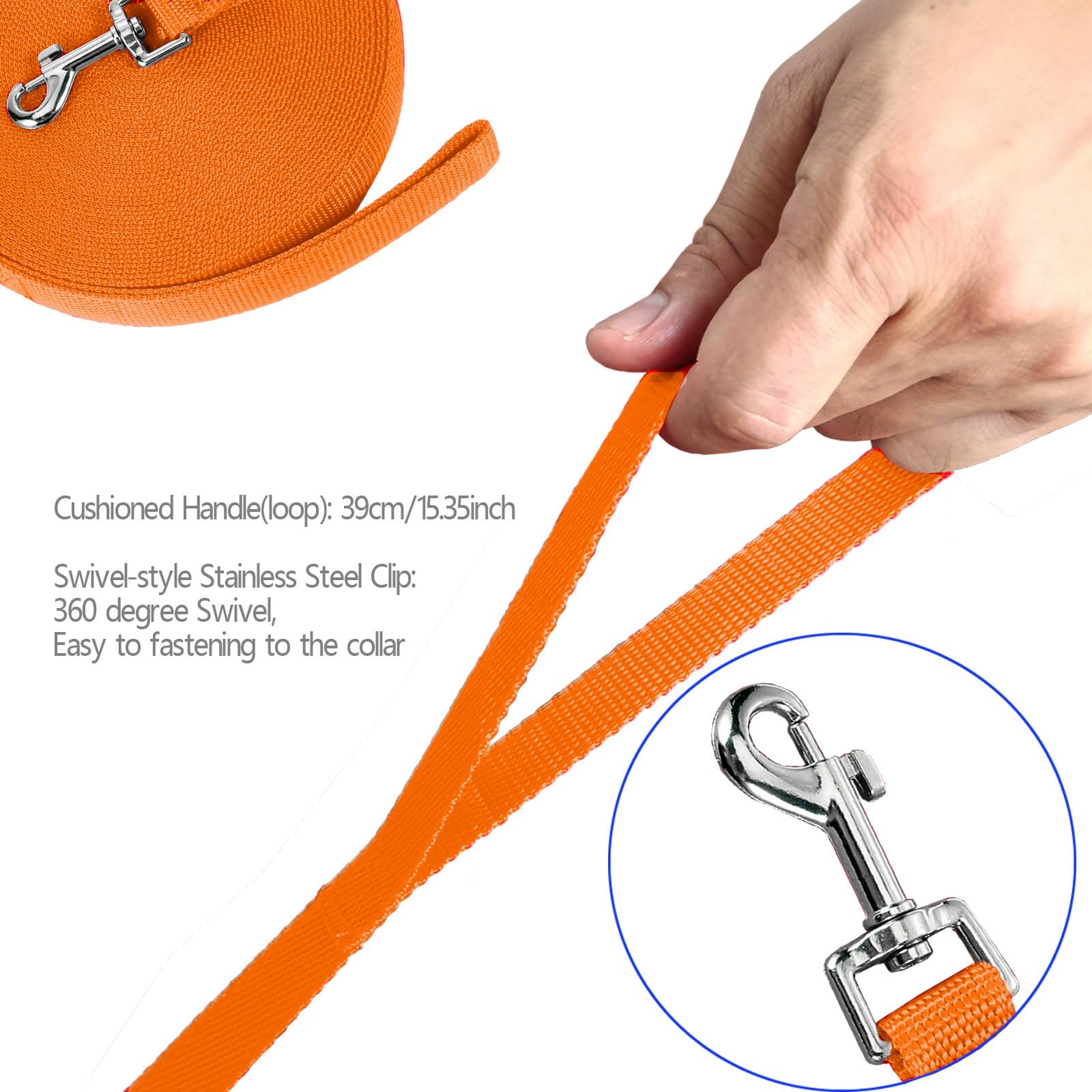 NavoX Guinzaglio da addestramento per cani da 5 m, 10 m, 15 m, 20 m, 30 m, guinzaglio extra lungo in nylon resistente, gancio resistente per cani di taglia grande, media e piccola, arancione