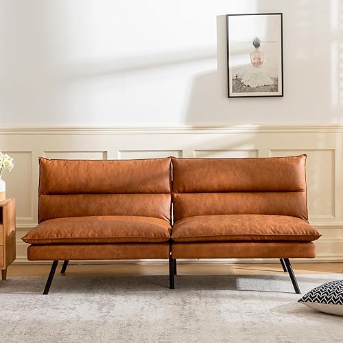 Miniatura 7 de Vyfipt Sofá cama futón, sofá pequeño de espuma viscoelástica de 3 pulgadas, sofá biplaza moderno de piel sintética para sala de estar, apartamento,