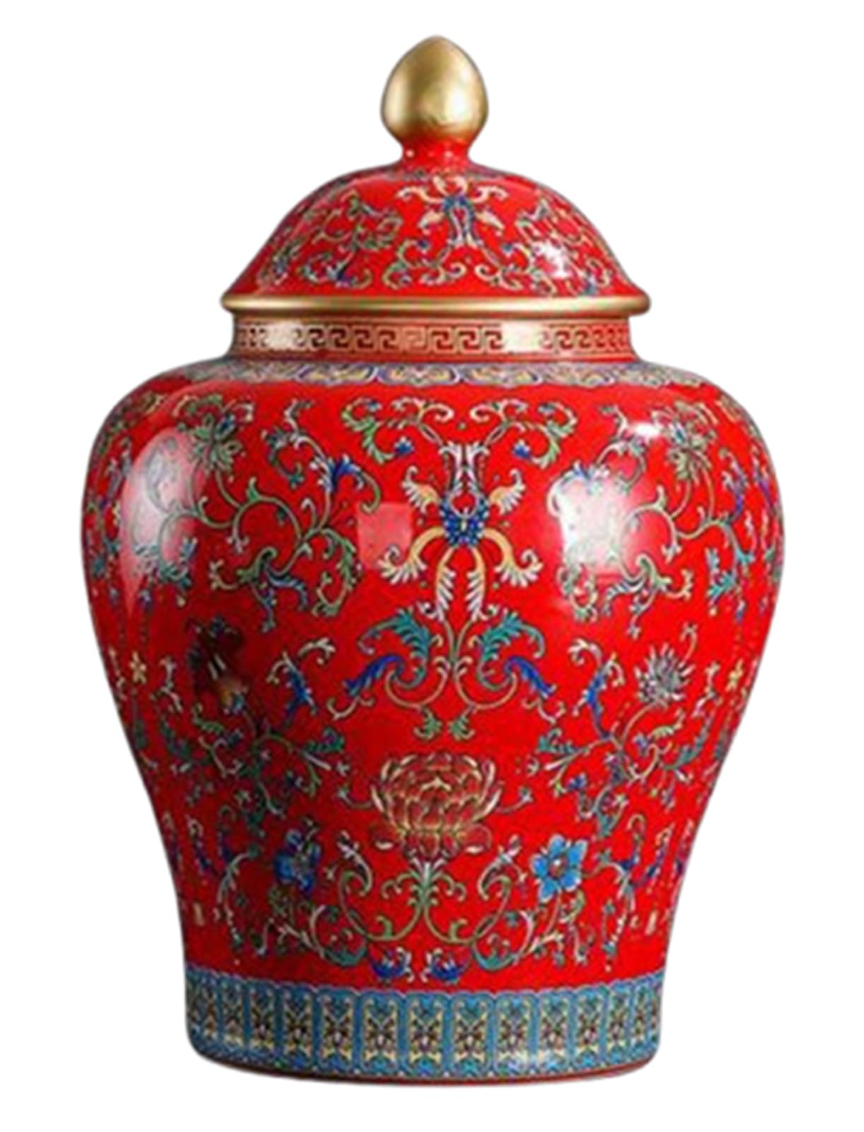 NHDVDVAV Chinoiserie Enameled Tea Canister,Large Ceramic Hand-Painted Ginger Jars Vase with Lid for Home Decor, Dining Table Centerpiece, Hotel & Wedding Decor,A